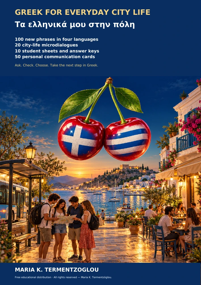 City Life Volume 2 back cover showing the Greek-flag cherry and its city-life learning resources